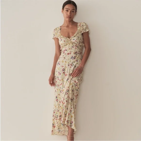 NWT Doen Valerine cream floral silk maxi dress - Picture 1 of 9